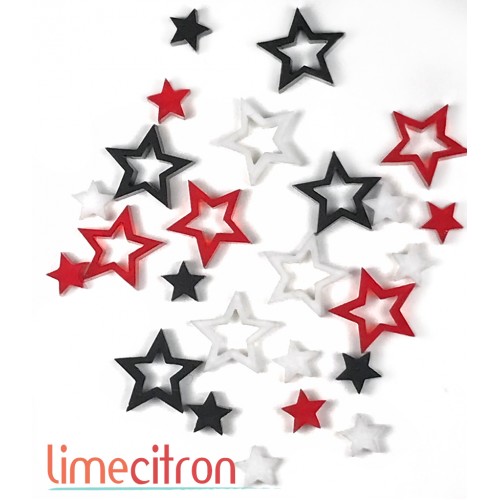 Acrylique - Petites étoiles (rouges, blanches et noires)