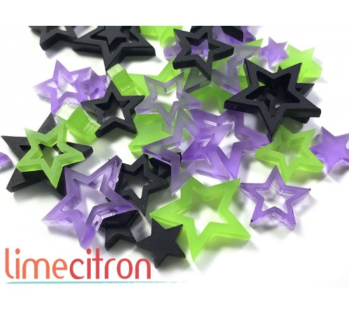 Acrylic - Small stars (limes, purple and black)